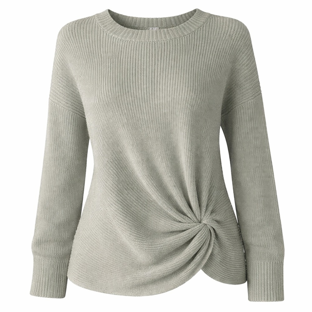 Minimalist AERIE Twist Front Ribbed Sweater - Sage Green M